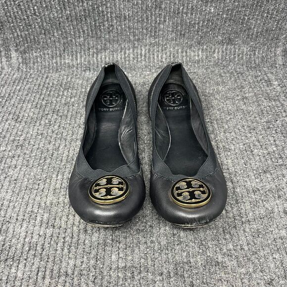 Tory Burch Shoes - Tory Burch‎ Caroline Ballet Flats Black Leather Gold Women’s Size 8 M